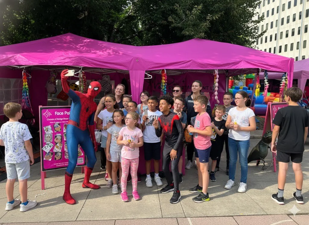 Themed party character performing for children at school celebration