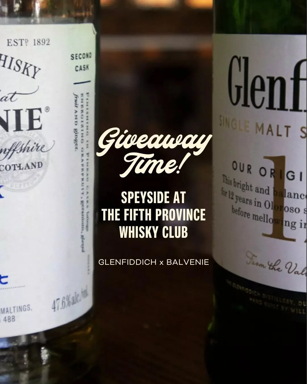 We&rsquo;re giving one lucky winner a double pass (worth $240) to next Thursday&rsquo;s (9th October) exclusive Speyside Whiskey Club event.

To enter, simply answer this:

The name &ldquo;Glenfiddich&rdquo; comes from Gaelic. What does it mean?

Dro