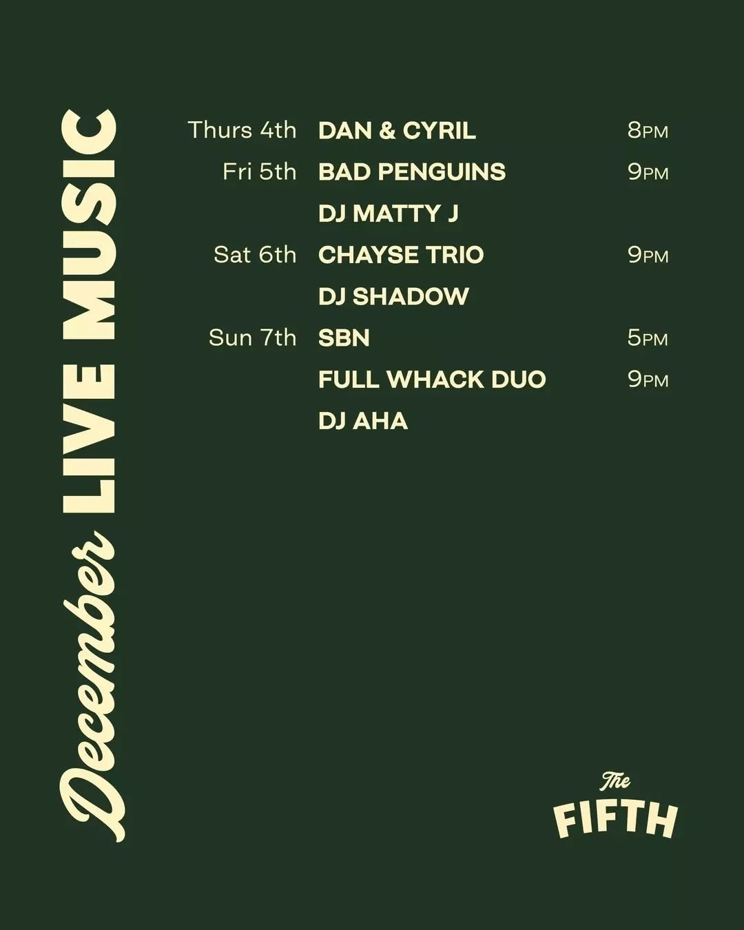 From Irish toe-tappers with your parma on a Thursday to belters galore until the wee hours on a Saturday night, we&rsquo;ve got your live music needs covered.

Check out the line-up of talented local musos taking the stage this month.