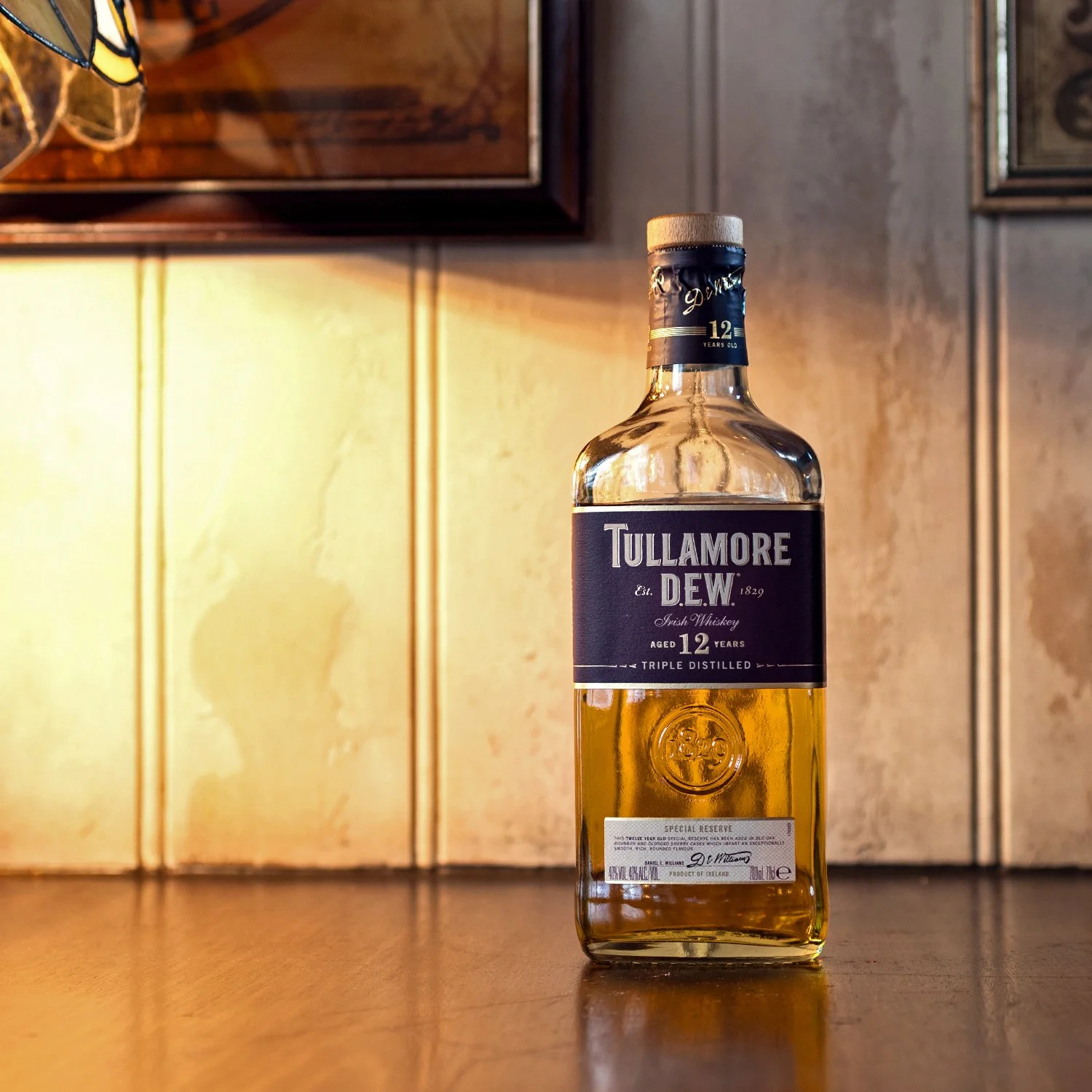 glass bottle of tullamore 12 year irish whiskey