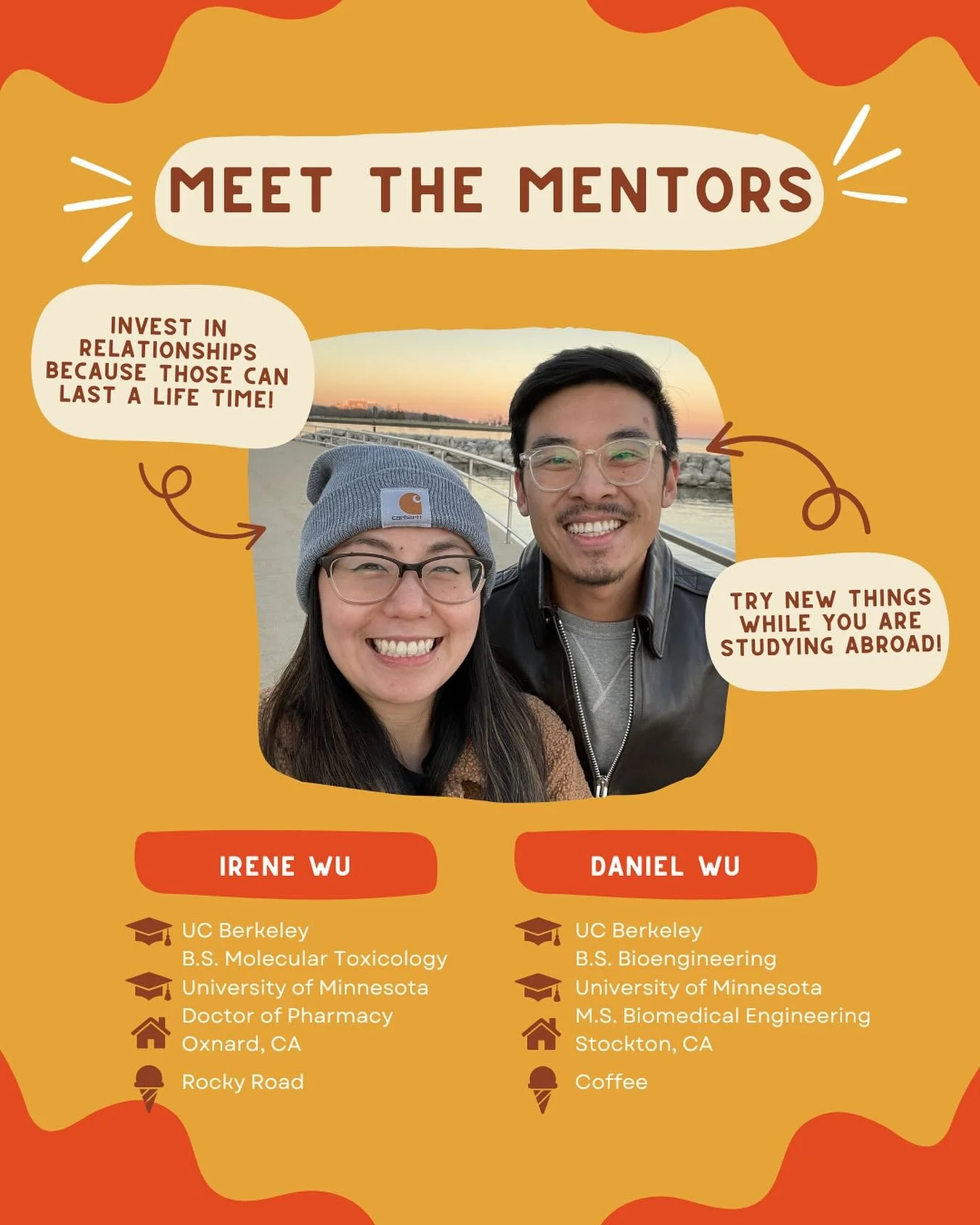 Meet Daniel &amp; Irene 👋 They have been mentors for ISG since we started at UW Madison in 2021. They are a medical powerhouse 💪 They are eager to meet you all (maybe over some dessert 🍦)

#uwmadison #internationalstudent #gobadgers #meetthementor