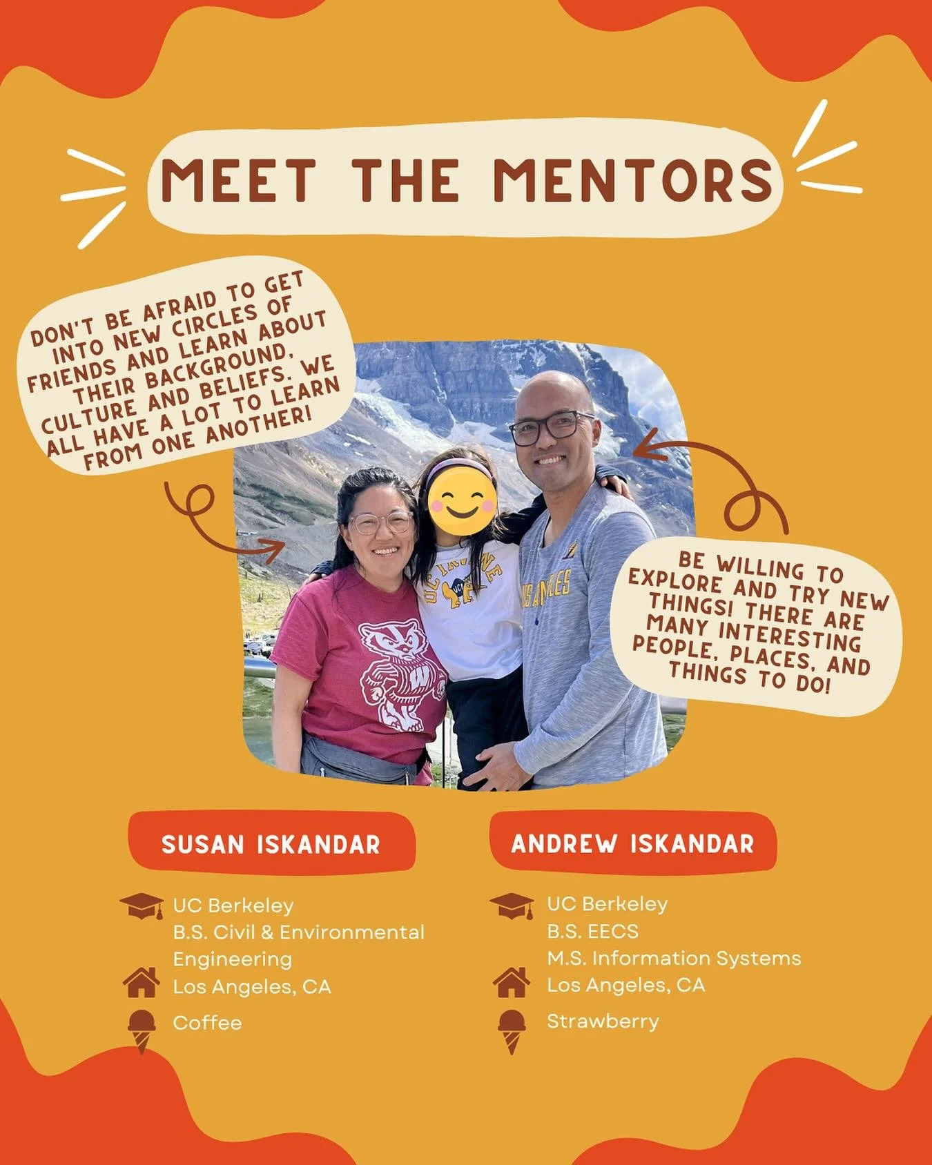 meet andrew &amp; susan 👋 they have been leading our ISG group for the past 3 years 😊 keep an eye out for office hour signups to get to know them (maybe over some panera 🥤)

#uwmadison #internationalstudent #gobadgers #meetthementors