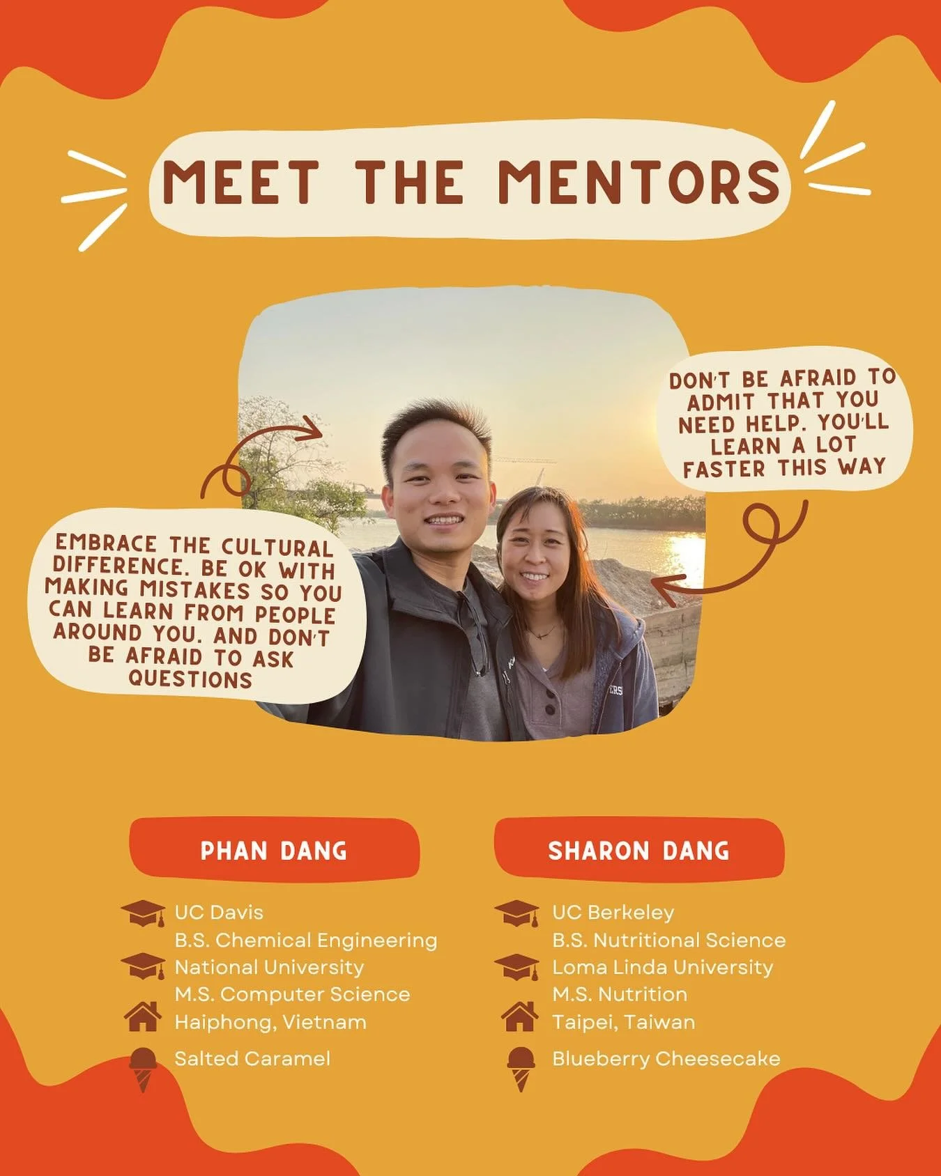 Meet Phan &amp; Sharon 👋 They just moved from California this summer to be mentors for ISG at UW Madison! Come over to their place for some yummy home-cooked meal 🍛 or catch up with them while playing sports ⚽️🎾

#uwmadison #internationalstudent #