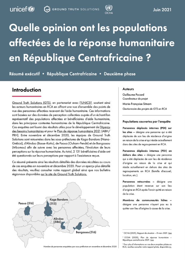 Quelle opinion ont les populationsaffectées de la réponse humanitaireen République Centrafricaine ?Résumé exécutif