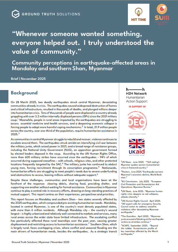 “Whenever someone wanted something, everyone helped out. I truly understood the value of community.” Community perceptions in earthquake-affected areas in Mandalay and southern Shan, Myanmar