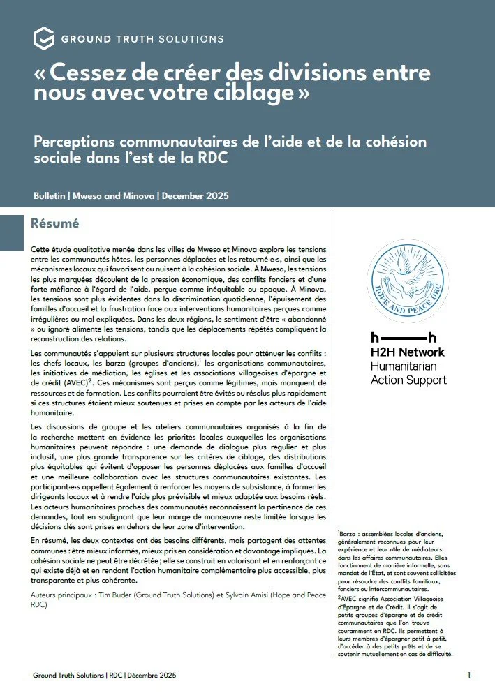 « Cessez de créer des divisions entrenous avec votre ciblage. » Perceptions communautaires de l’aide et de la cohésion sociale dans l’est de la RDC