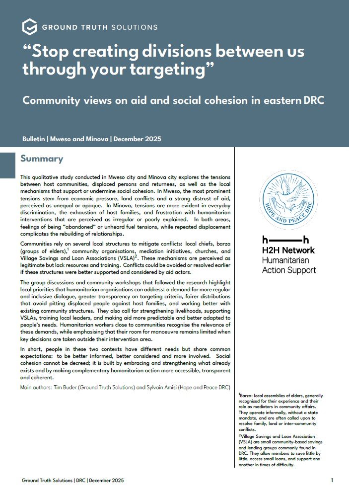 “Stop creating divisions between us through your targeting.” Community views on aid and social cohesion in eastern DRC