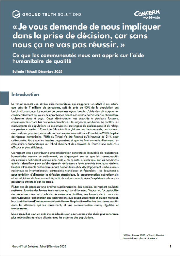 « Je vous demande de nous impliquer dans la prise de décision, car sans nous ça ne vas pas réussir. » Ce que les communautés nous ont appris sur l’aide humanitaire de qualité