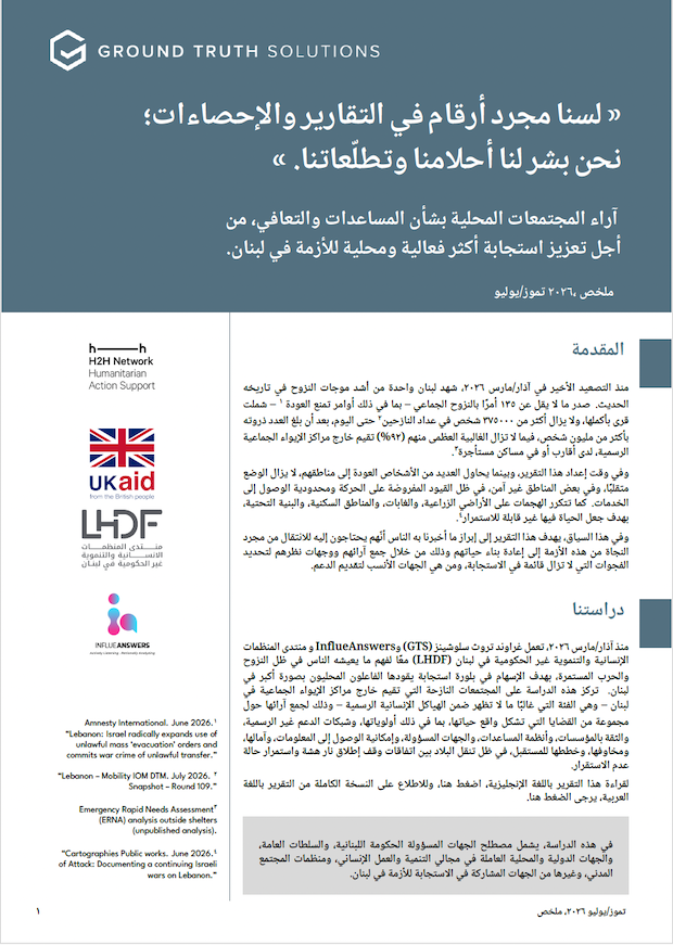 Brief: Community views on aid and recovery, to drive a more effective and localised response in Lebanon, in Arabic