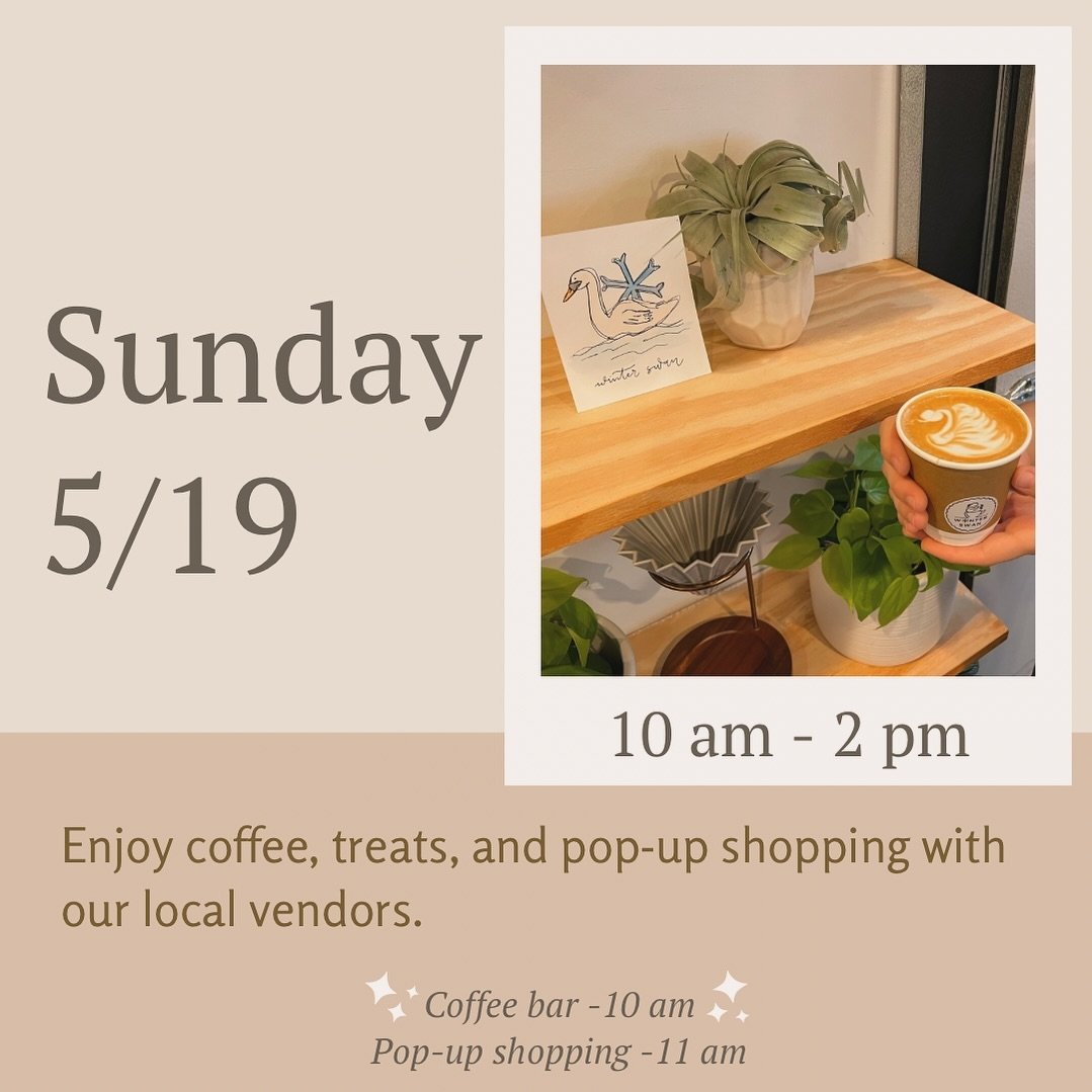 ✨Sunday, 5/19✨☕️ Our coffee bar will be open alongside @stacykfloral for your Sunday coffee + 🌺 shopping needs😎 Joining us is an amazing list of local vendors with their booths setup in the courtyard at 11am for a wonderful Sunday shopping! So see 
