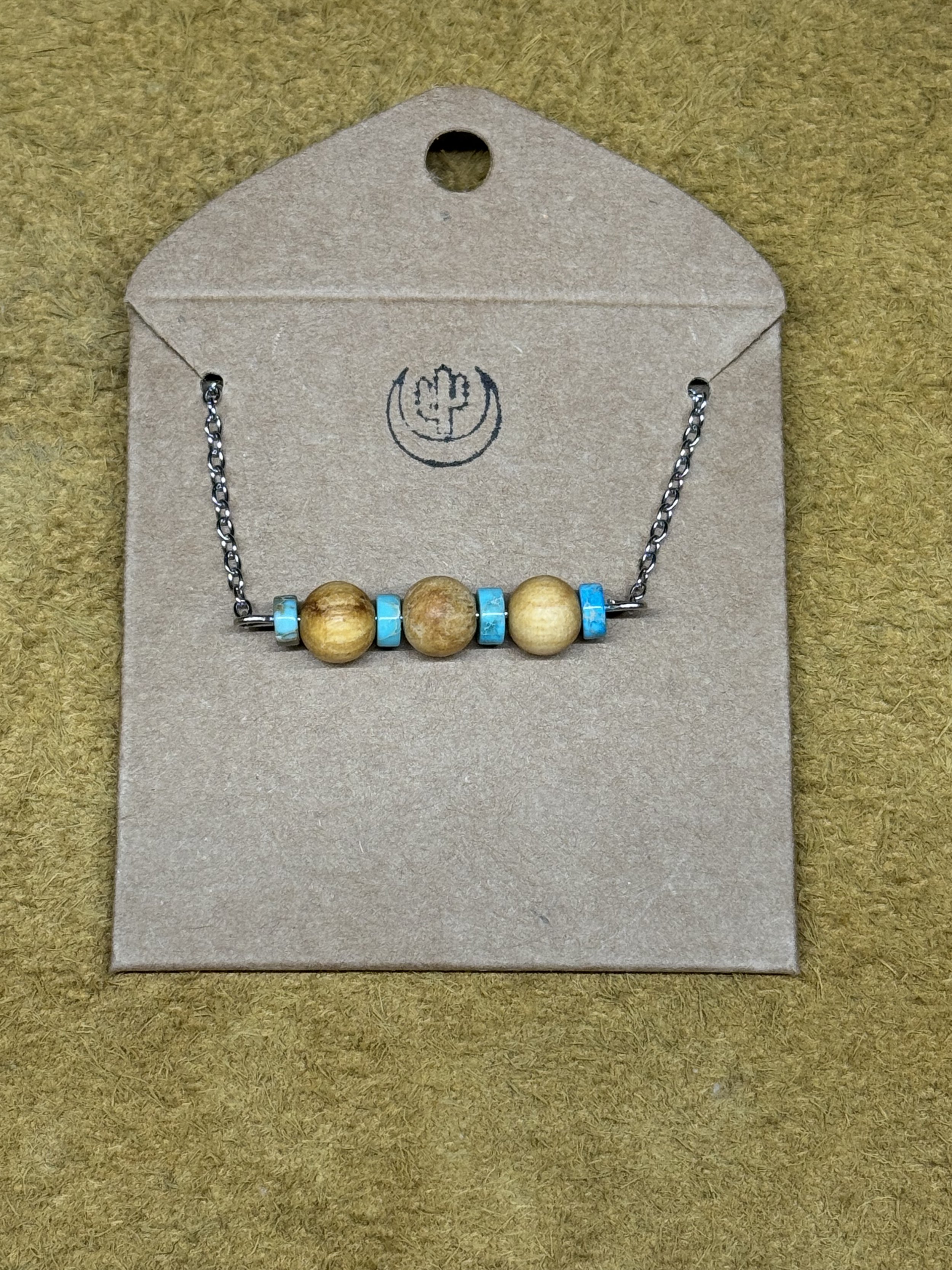Palo Santo and turquoise bar necklace