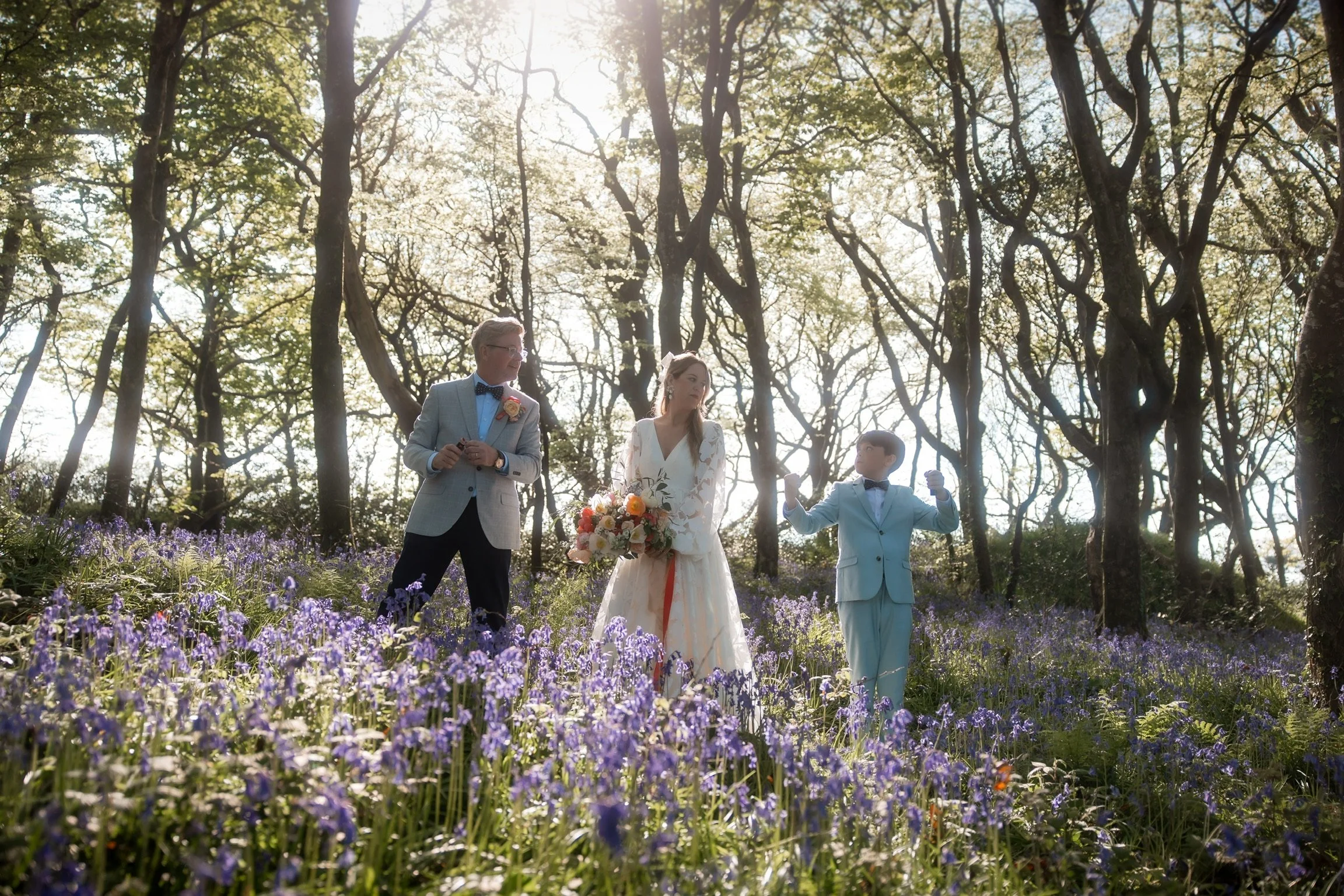 Wedding family in the Bluebell woods