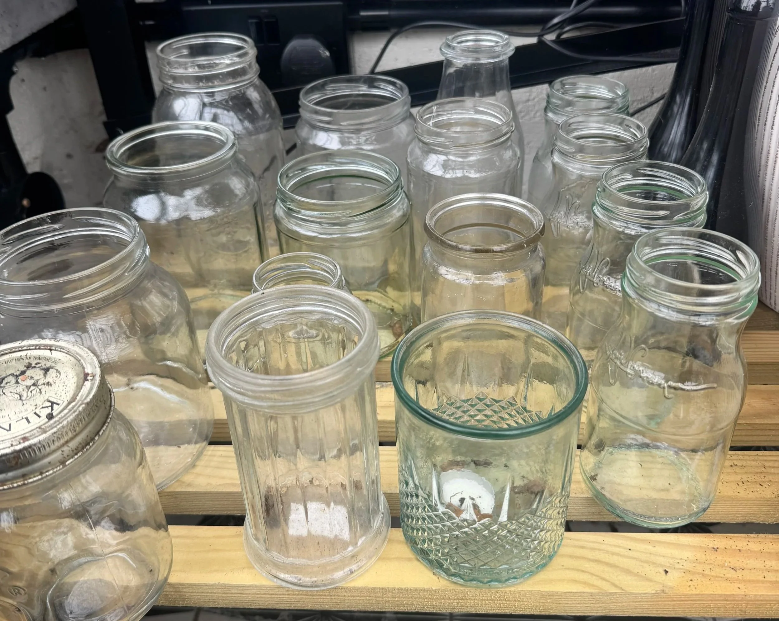 Assorted jam jars
