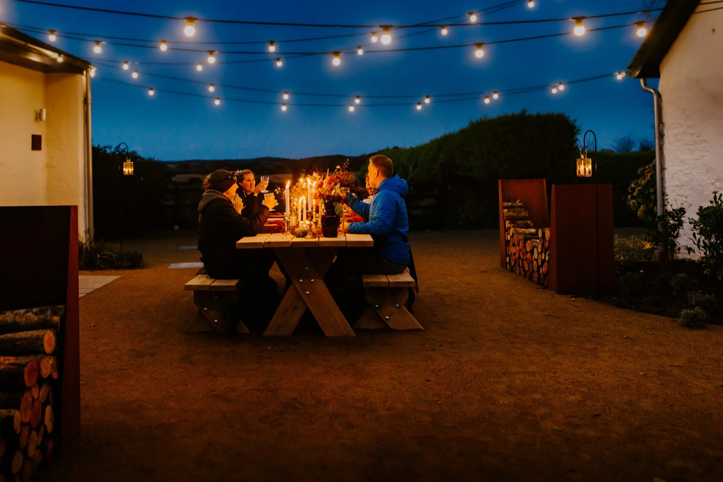 Communal table in the courtyard