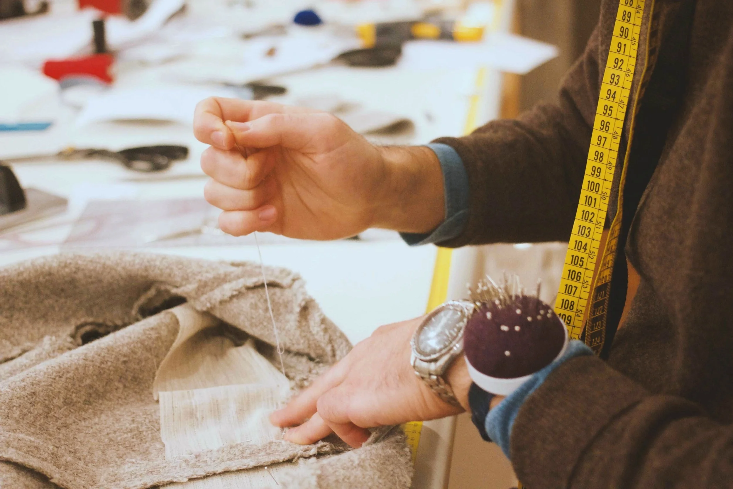 Basting by hand a jacket