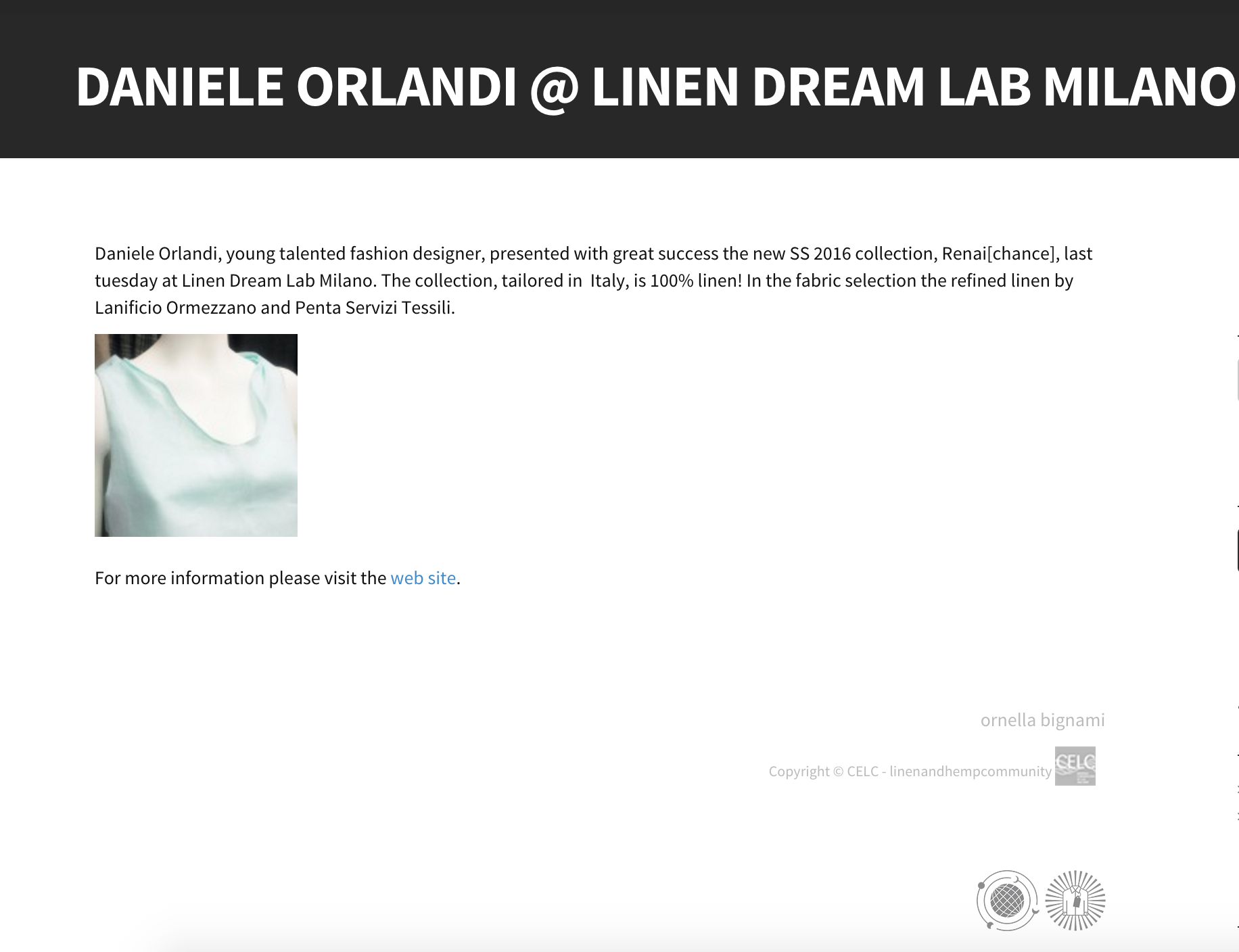 CELC covers Daniele Orlandi's SS2016 Renai[chance] collection presentation at Linen Dream Lab Milano, October 2015