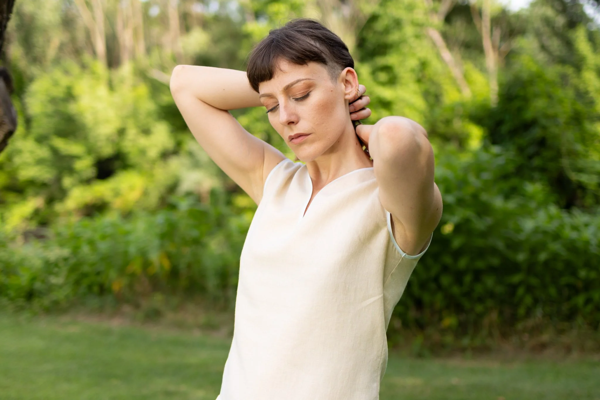 Belgian Linen Sleeveless Top In Natural colour.