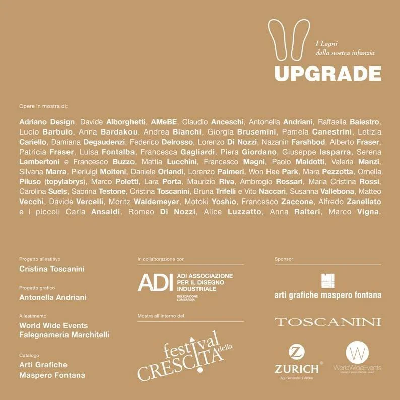 Invitation of the exhibition "UPGRADE — I legni della nostra infanzia" - back