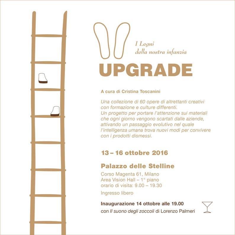 Invitation of the exhibition "UPGRADE — I legni della nostra infanzia" - front