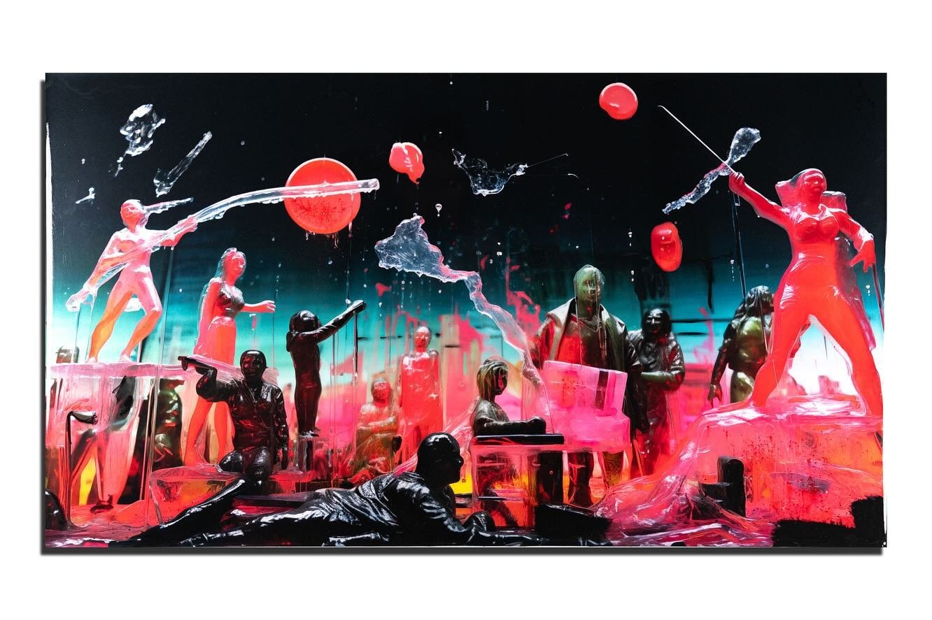 ST. COMPTON

Serielles Unikat, 80x45 cm. Print, pigment, acrylics, epoxy resin. (2023) Part of the series &bdquo;American Champagne&ldquo;. 

Each piece encapsulates a story, a fragment of our collective experience, and it is through this intentional