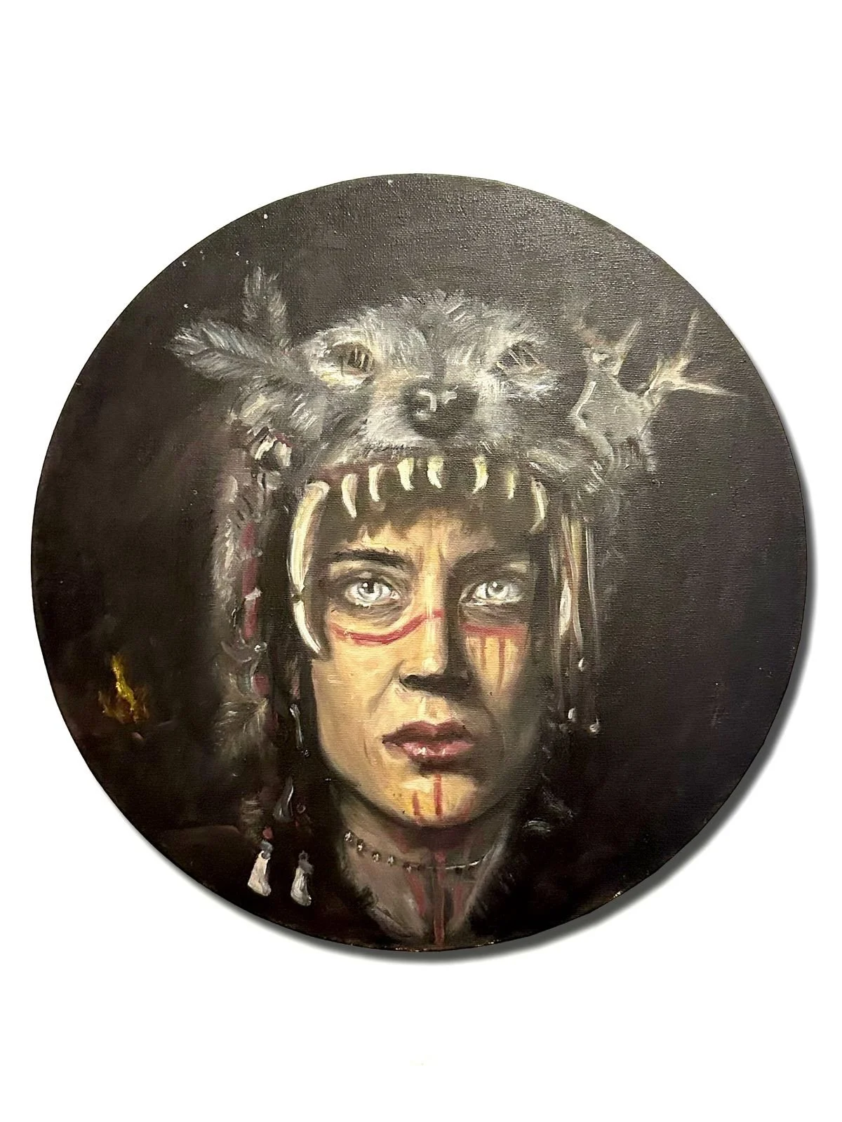 &bdquo;Schamanin&ldquo; (shaman) Oil paint on canvas. 40 &times; 40 cm, 2026.

A portrait of the most powerful female figures of European prehistory.

The depicetd Shaman Woman of Bad D&uuml;rrenberg turns toward one of the most powerful female figur