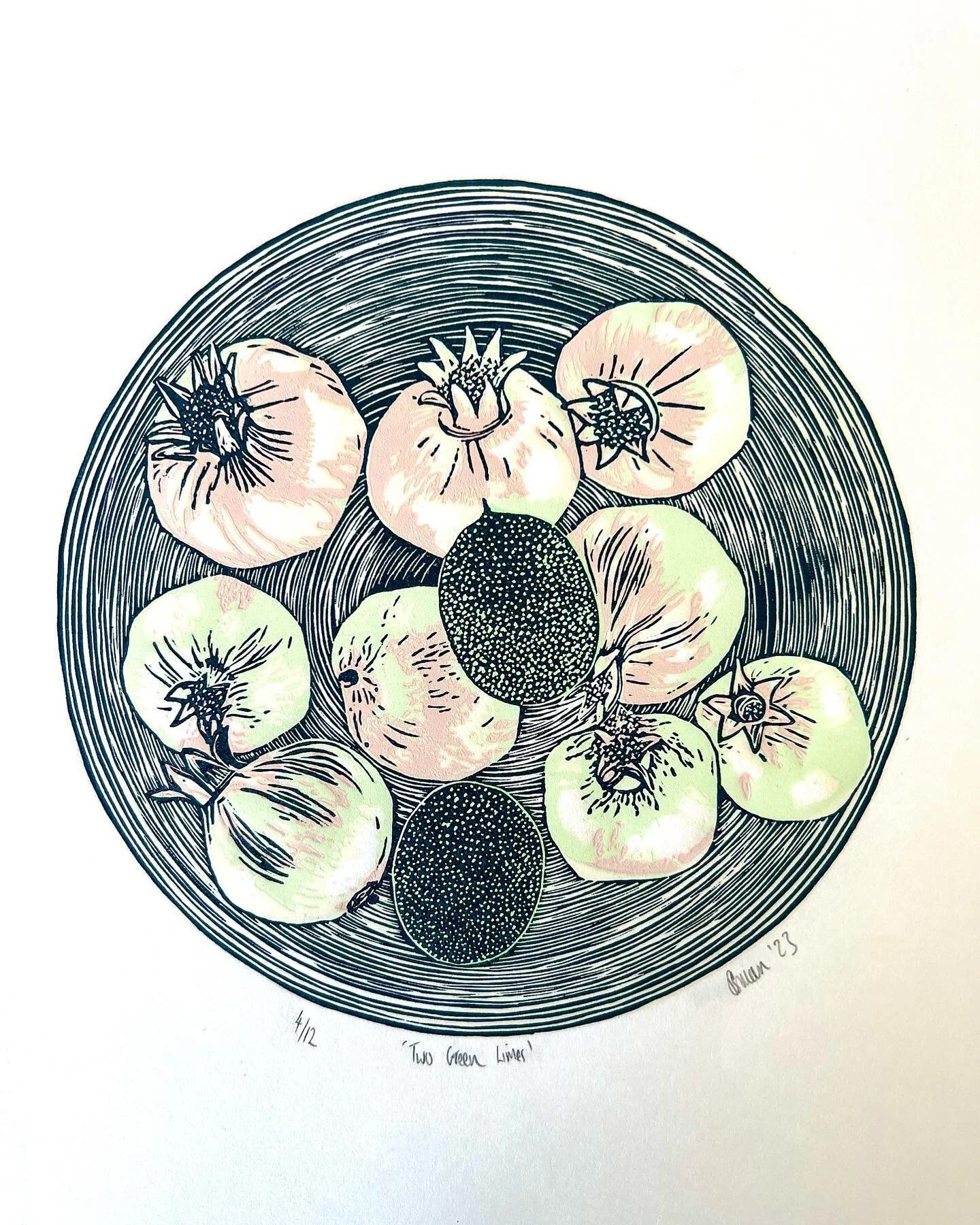 Signing and editioning these &lsquo;Two Green Limes&rsquo; prints&hellip;dried just in the nick of time to take some to the @winchesterprintfair with me THIS SATURDAY! 

An edition of 12 prints only, I am in love with the fun quirkiness of this print