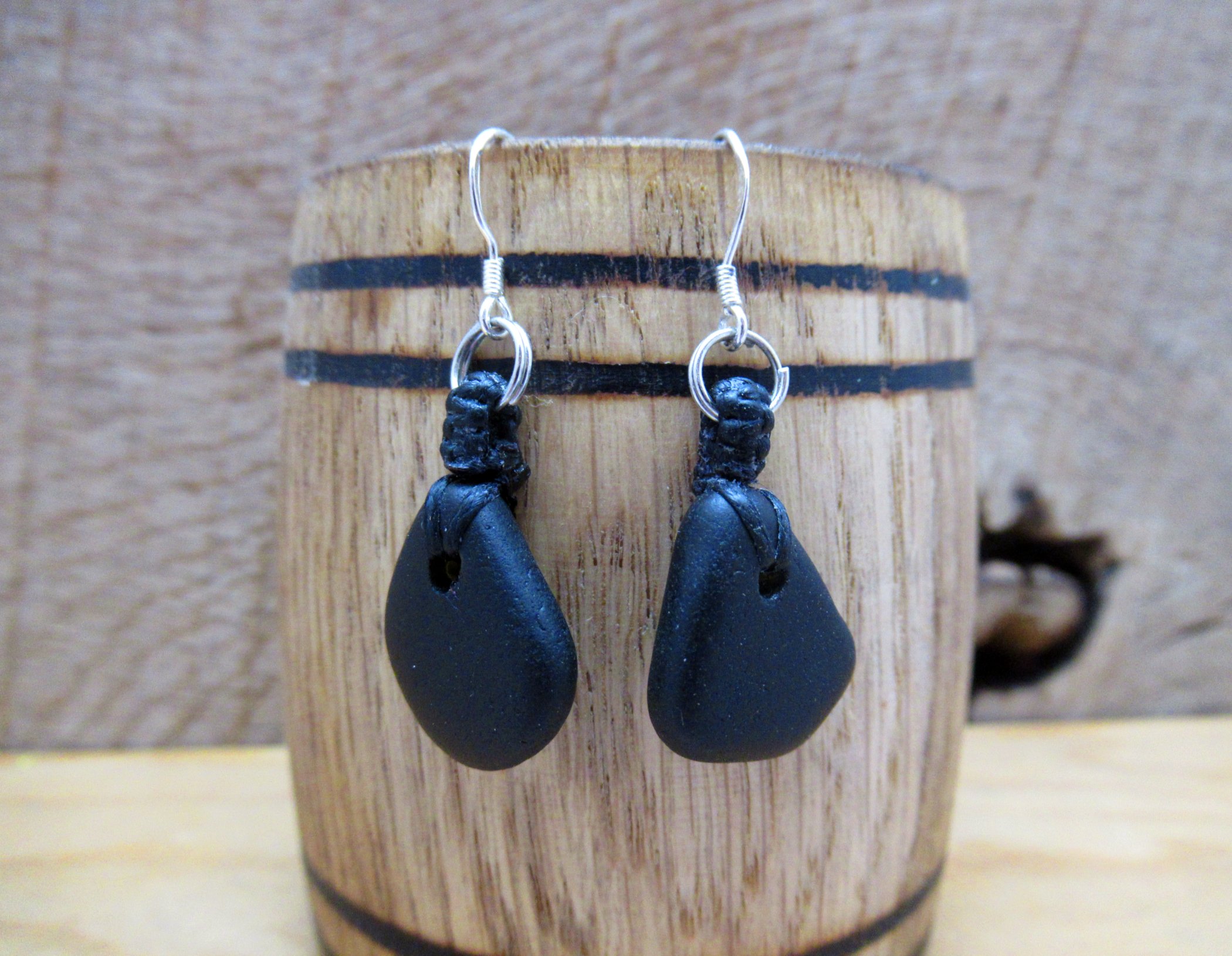 Small drilled pirate glass earrings, very old historic sea glass FREE SHIPPING WORLDWIDE
