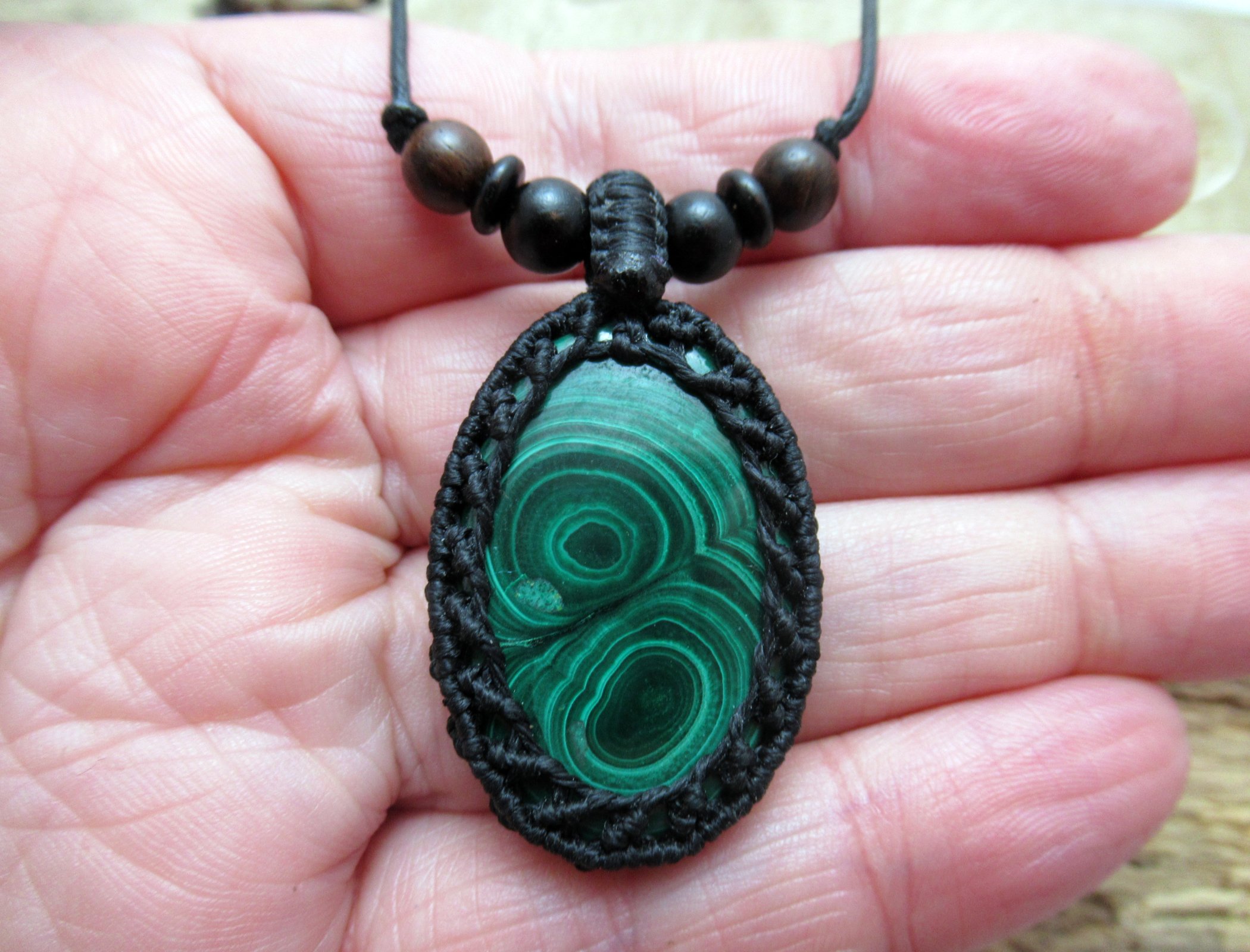Malachite macrame crystal necklace for a man or a woman FREE SHIPPING WORLDWIDE