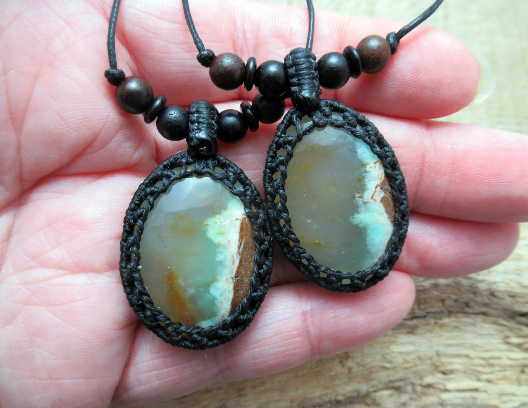 Chrysoprase necklace pair, couples or best friends necklaces, natural gemstone in macrame setting FREE SHIPPING WORLDWIDE