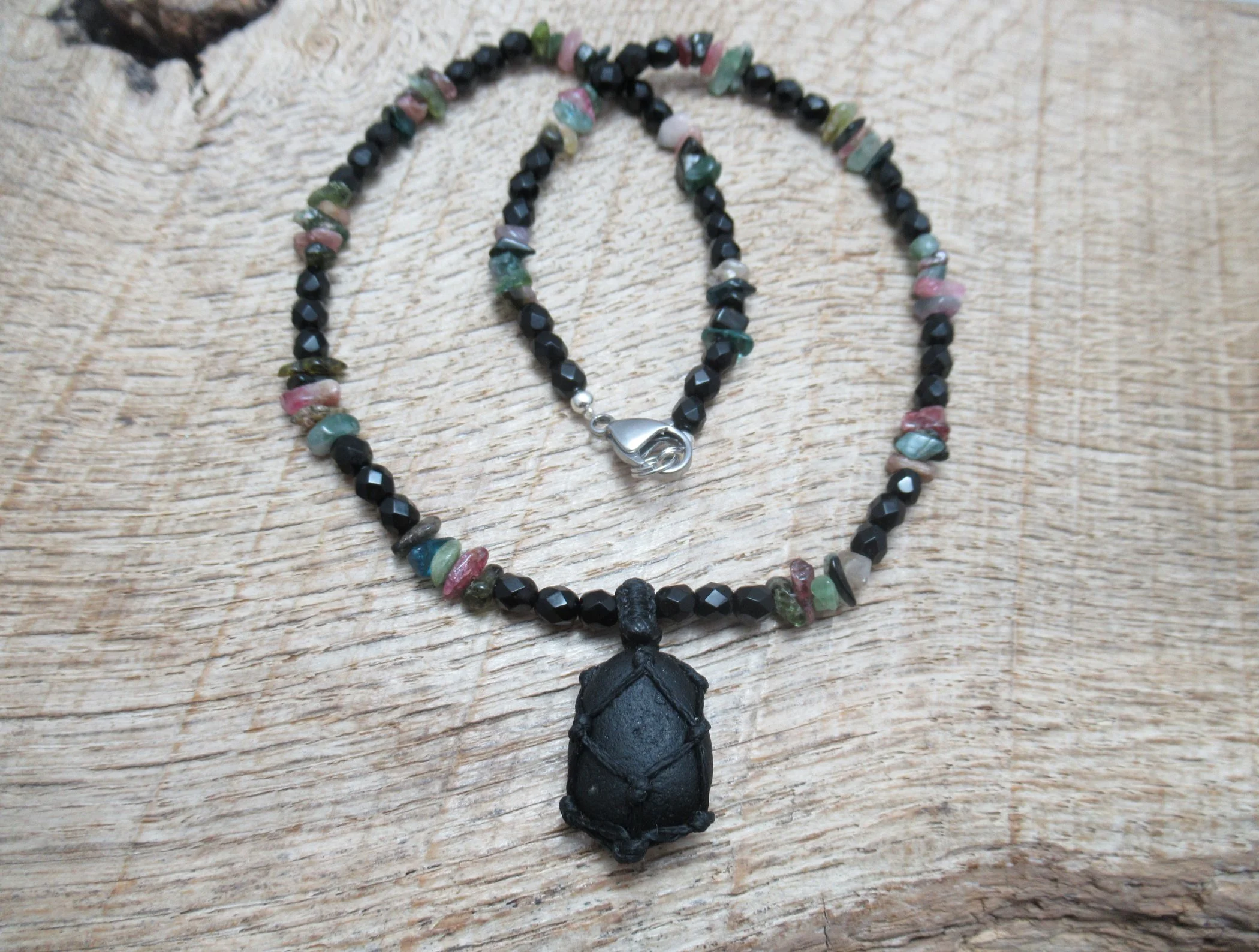 Pirate glass necklace with tourmaline and vintage glass beads, old historic seaglass pendant FREE SHIPPING WORLDWIDE