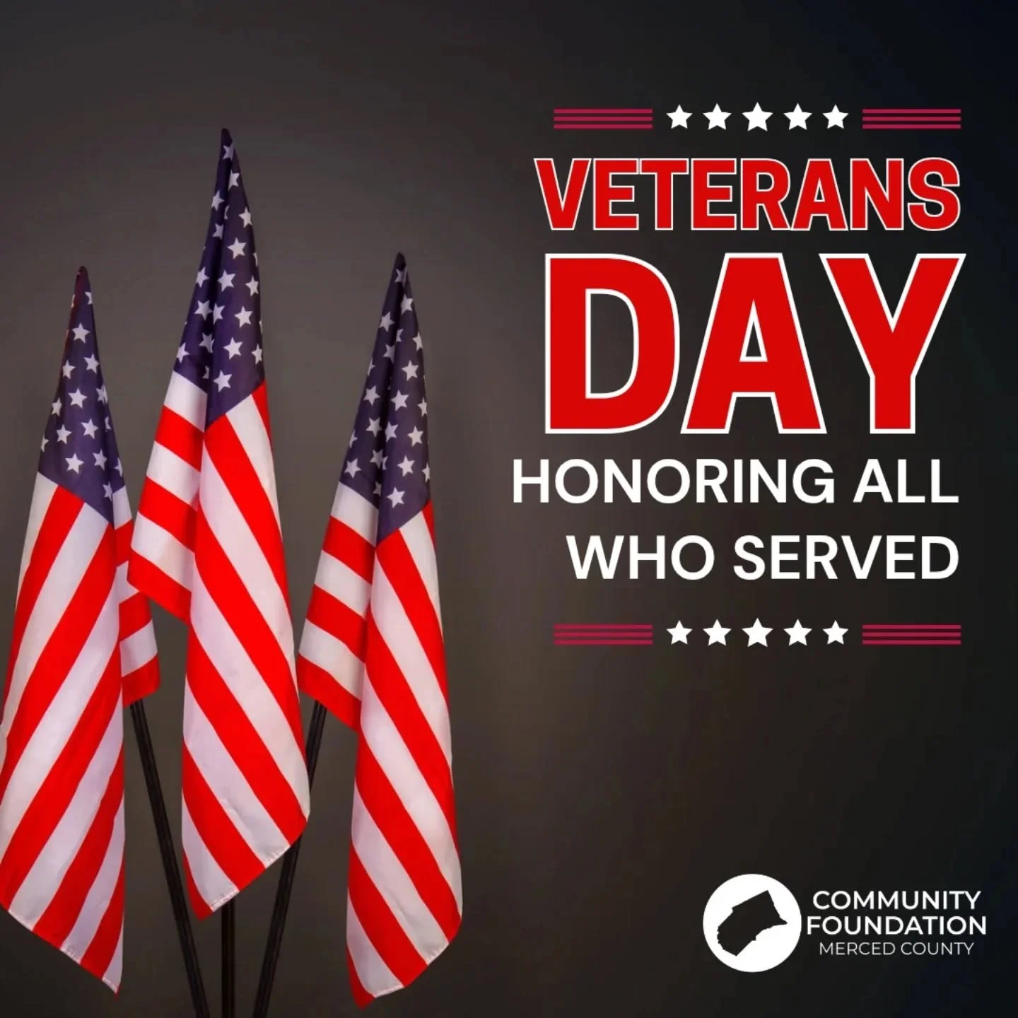 🇺🇸 Honoring Our Veterans 🇺🇸
The Community Foundation of Merced County honors all veterans who made the ultimate sacrifice in service to our nation.

In observance of Veterans Day, our offices will be closed tomorrow.

We are forever grateful for 