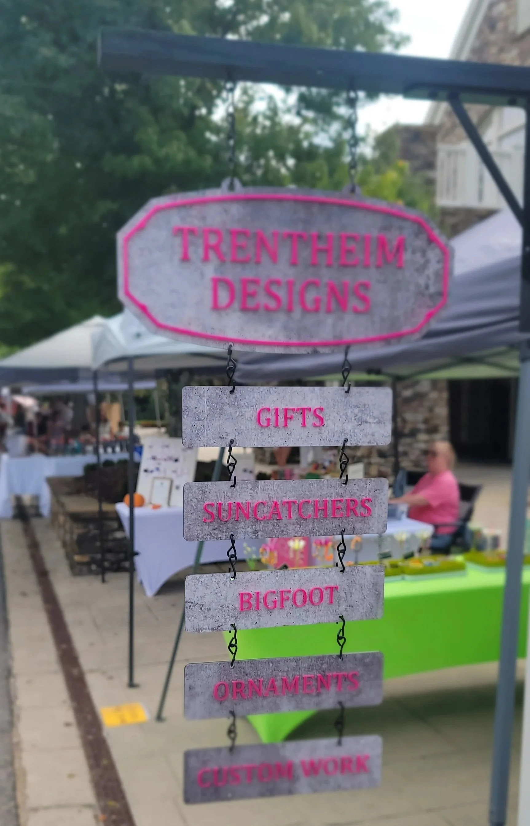 Custom sign hanging for all patrons to easily see at a pop-up vendor market