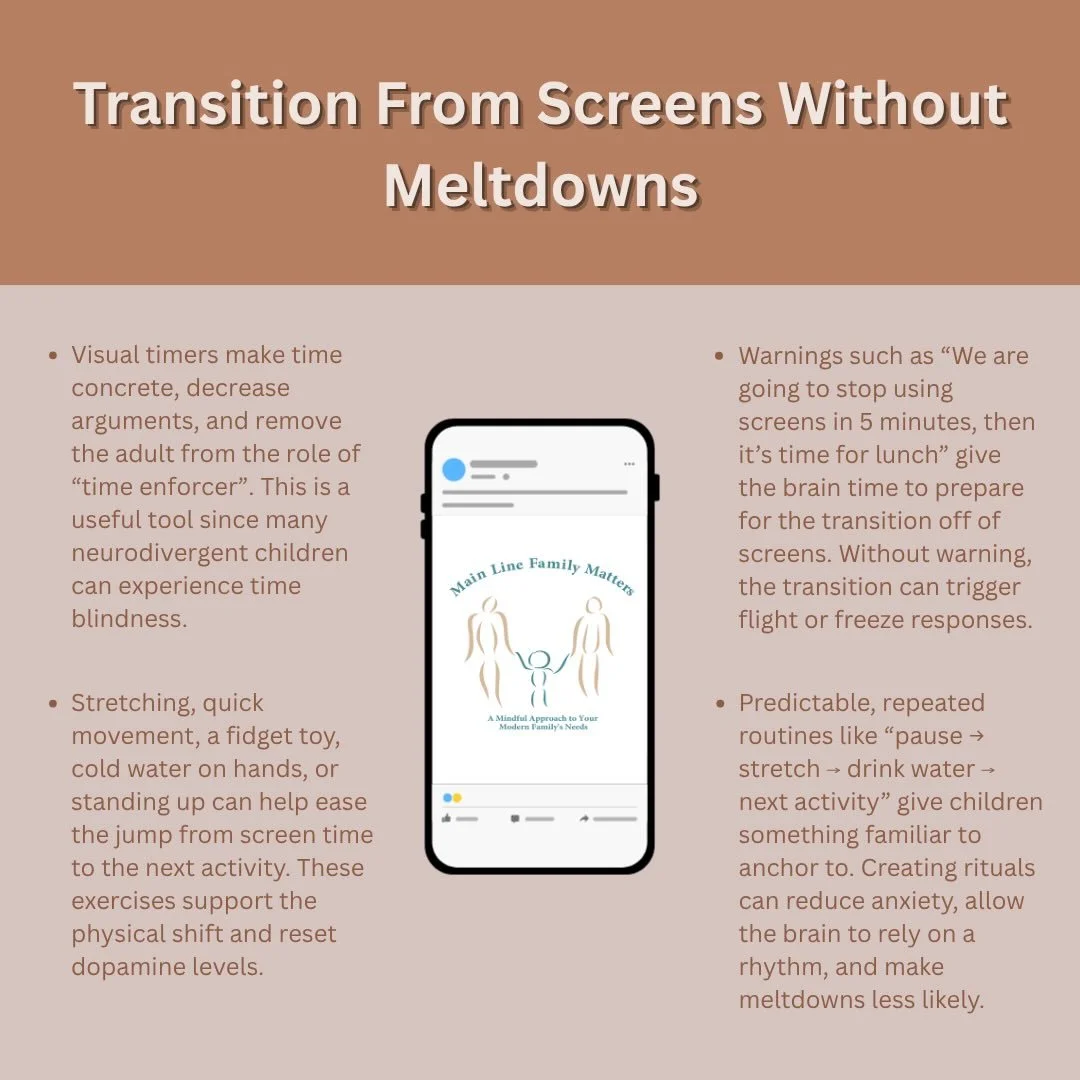 As we shift from school-year to routines to ever-changing summer schedules, more time can open up for screen use. These tools can help avoid meltdowns around the transition from screens to other activities. 

#managingmeltdowns #Screentimetips #thera