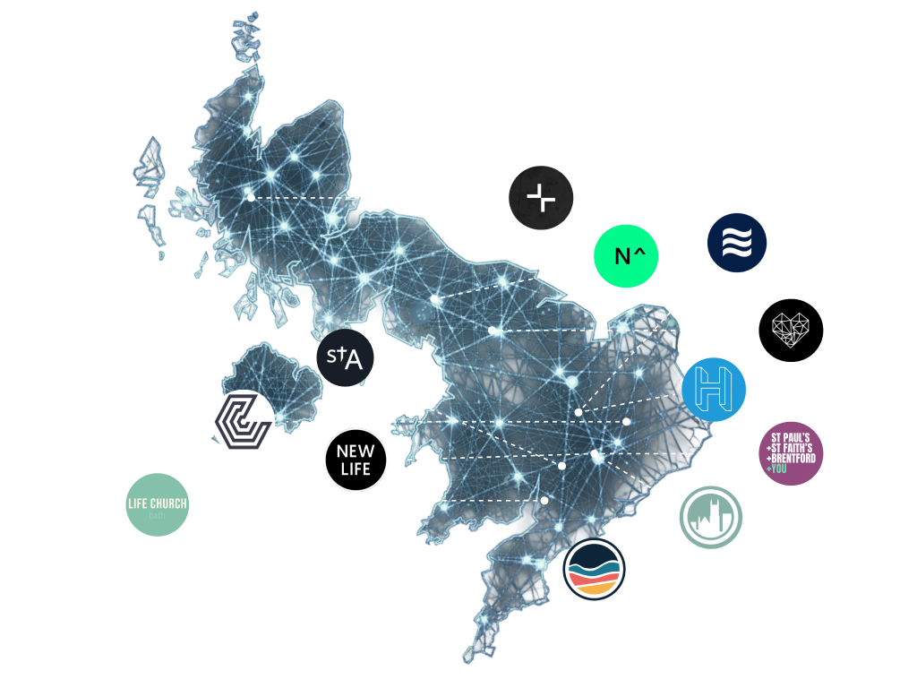 map of the uk with a few selected locations of btg displayed