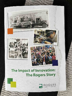 Hand-drawn illustrations of early paper manufacturing and archival photography bring Rogers Corporations' 180-year history to life. 