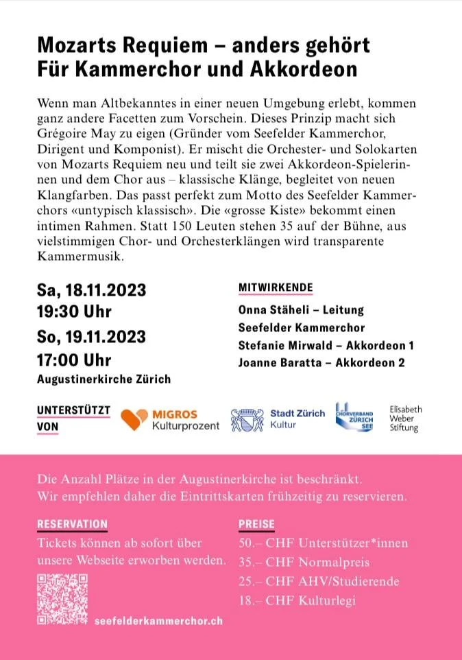 Vergangene Events: Mozart Requiem für zwei Akkordeon und Kammerchor, Stefanie Mirwald & Joanne Baratta