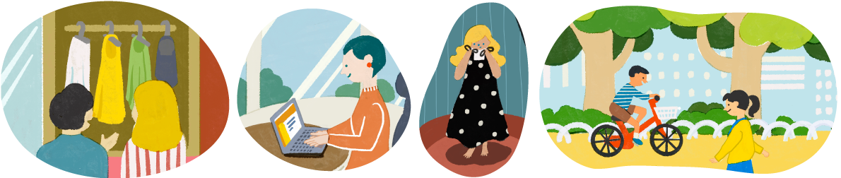 Walking Closet 長腳衣櫥使用情境：逛街時即時比對衣櫥單品，避免重複購買或撞衫，達成精準購物。