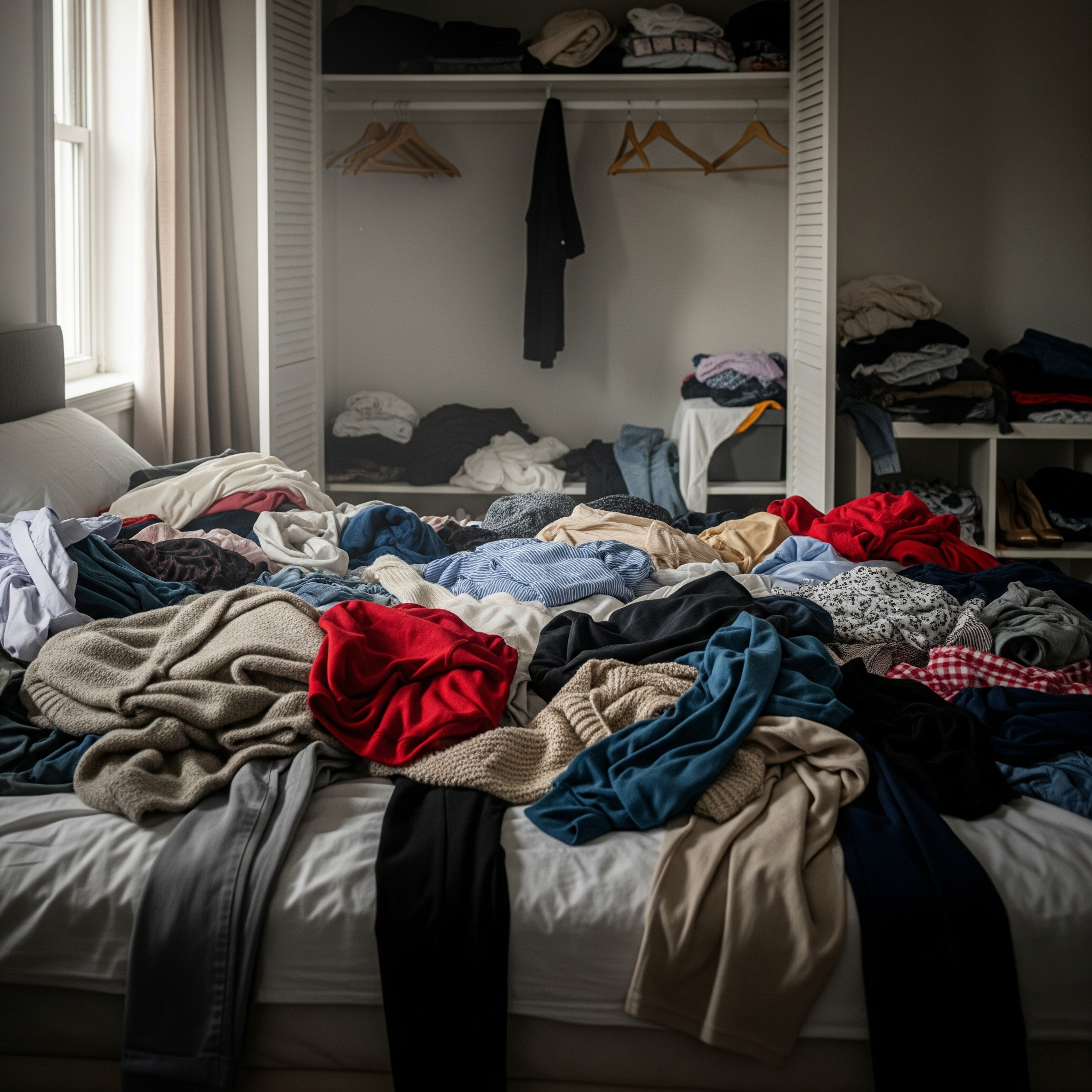 被衣服弄亂的房間