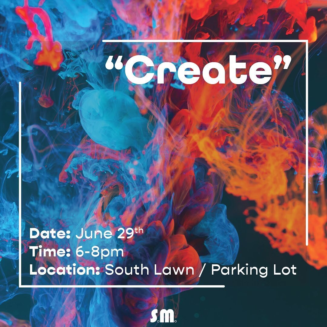 You guys ready get creative?! 
Students! Join us for our &ldquo;Create&rdquo; event next Wednesday, June 29th at 6pm.
We&rsquo;ll have wild opportunities for you guys to make and participate in something unique and creative!
P.S. Be ready to get mess
