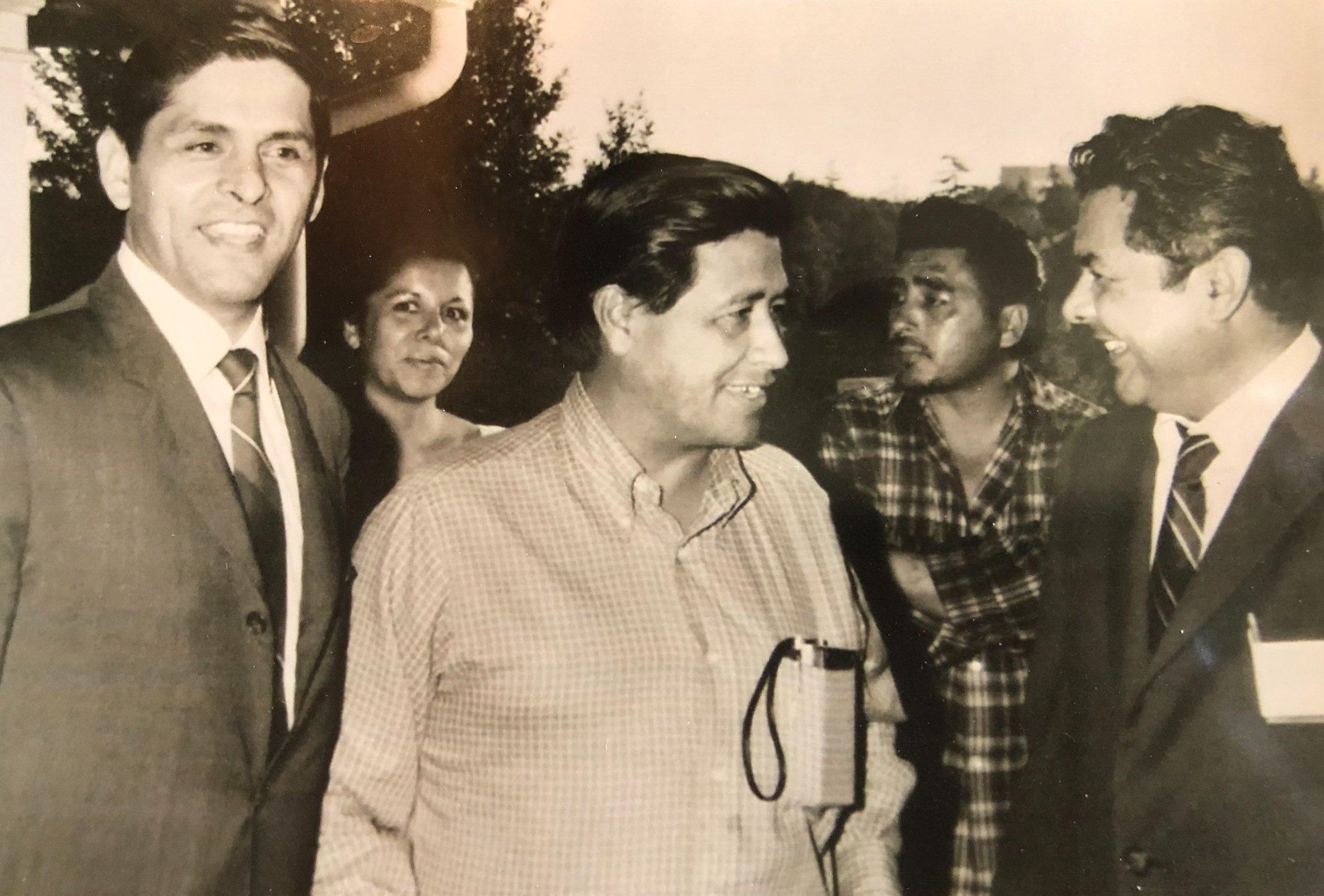 Julian with César E. Chavez and Henry Nava, Community Service Organization, 1948. All three men served in the U.S. Navy.