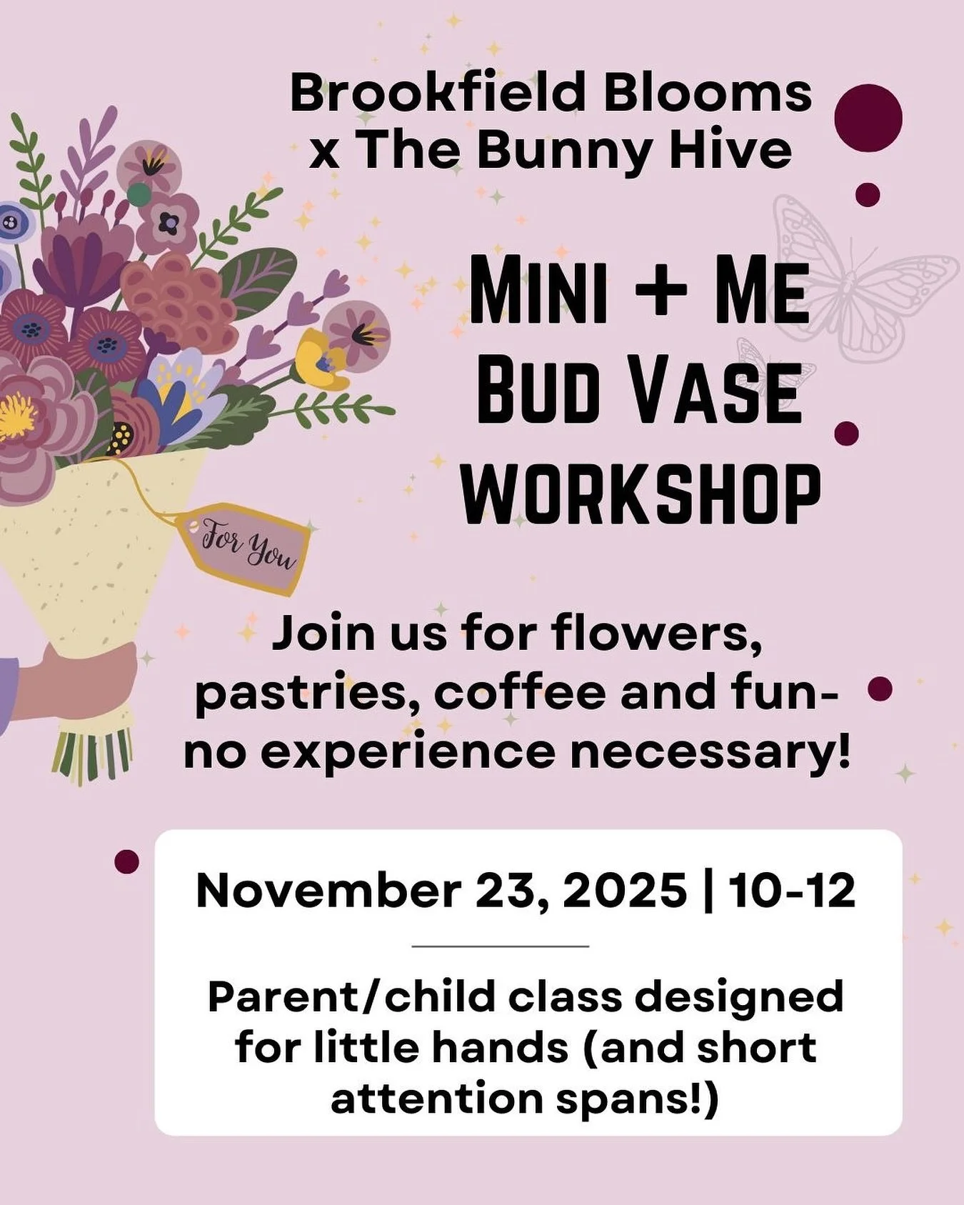 Back by popular demand, we&rsquo;re hosting another mini + me workshop, this time with our friends at @thebunnyhivebaltimore! Join us for a morning of flowers, coffee, pastries and fun.

Each pair of tickets includes your floral design workshop, supp