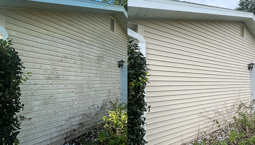 House exterior soft wash before and after cleaning mildew from siding