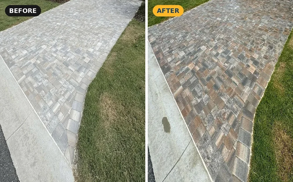 Paver driveway before and after sealing