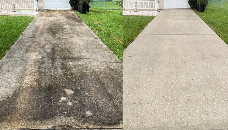 Concrete driveway after surface cleaning