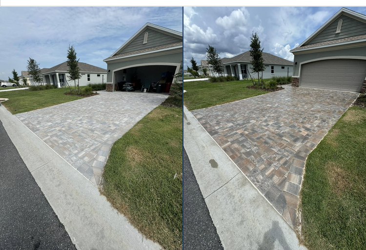 Paver driveway after cleaning and sealing