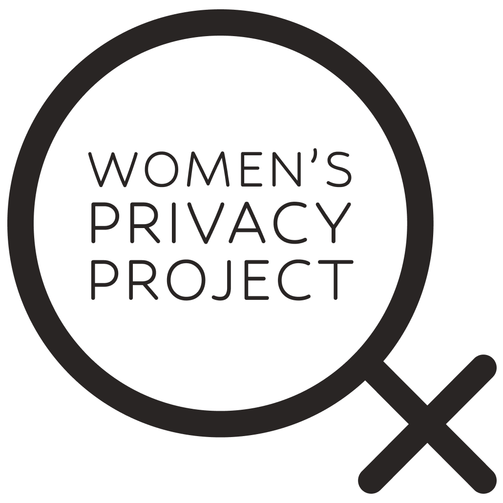 Women's Privacy Project Logo - a magnifying glass icon turned into the symbol for women with the website title in the center of the glass.