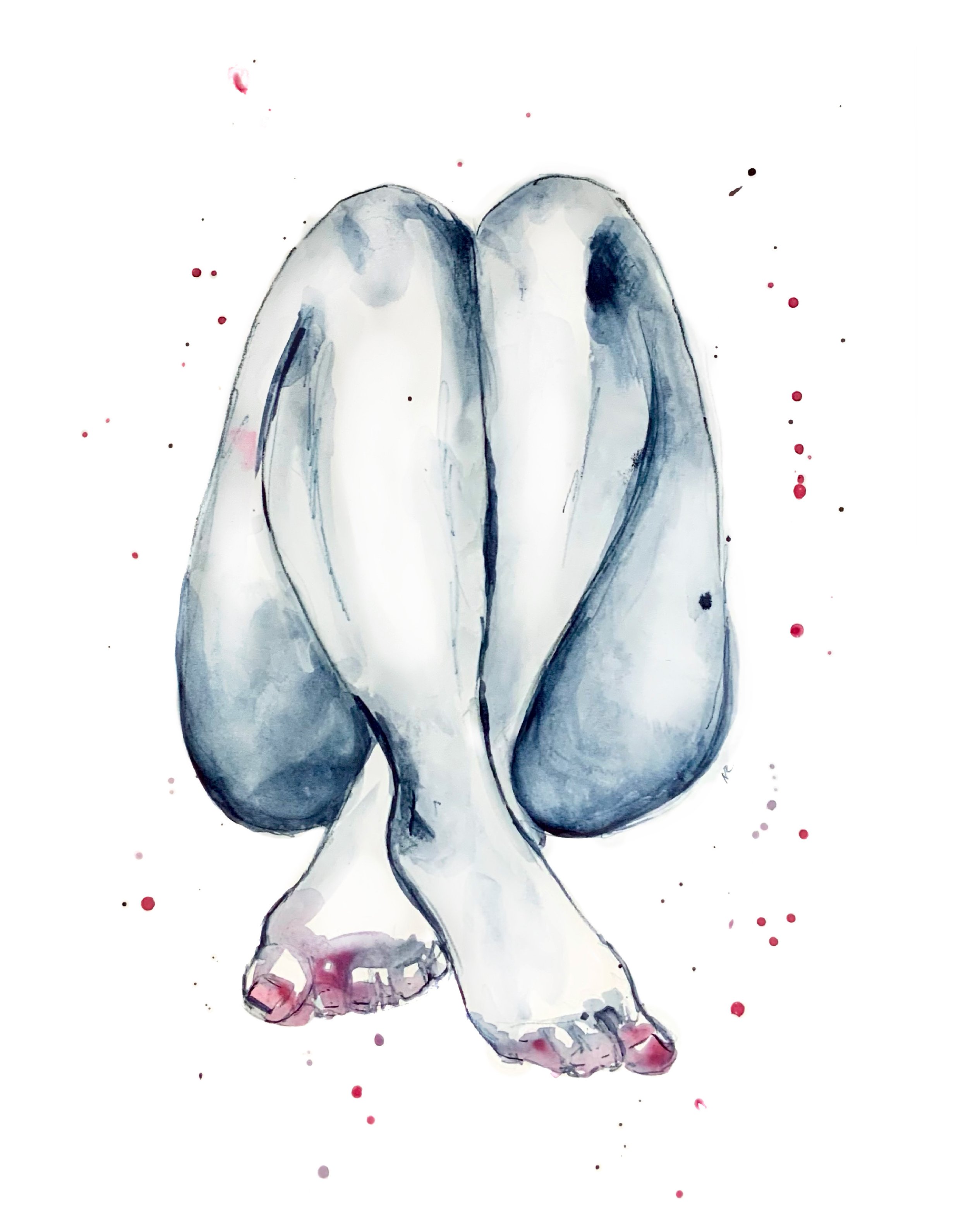 orginial watercolor of woman's legs crossed