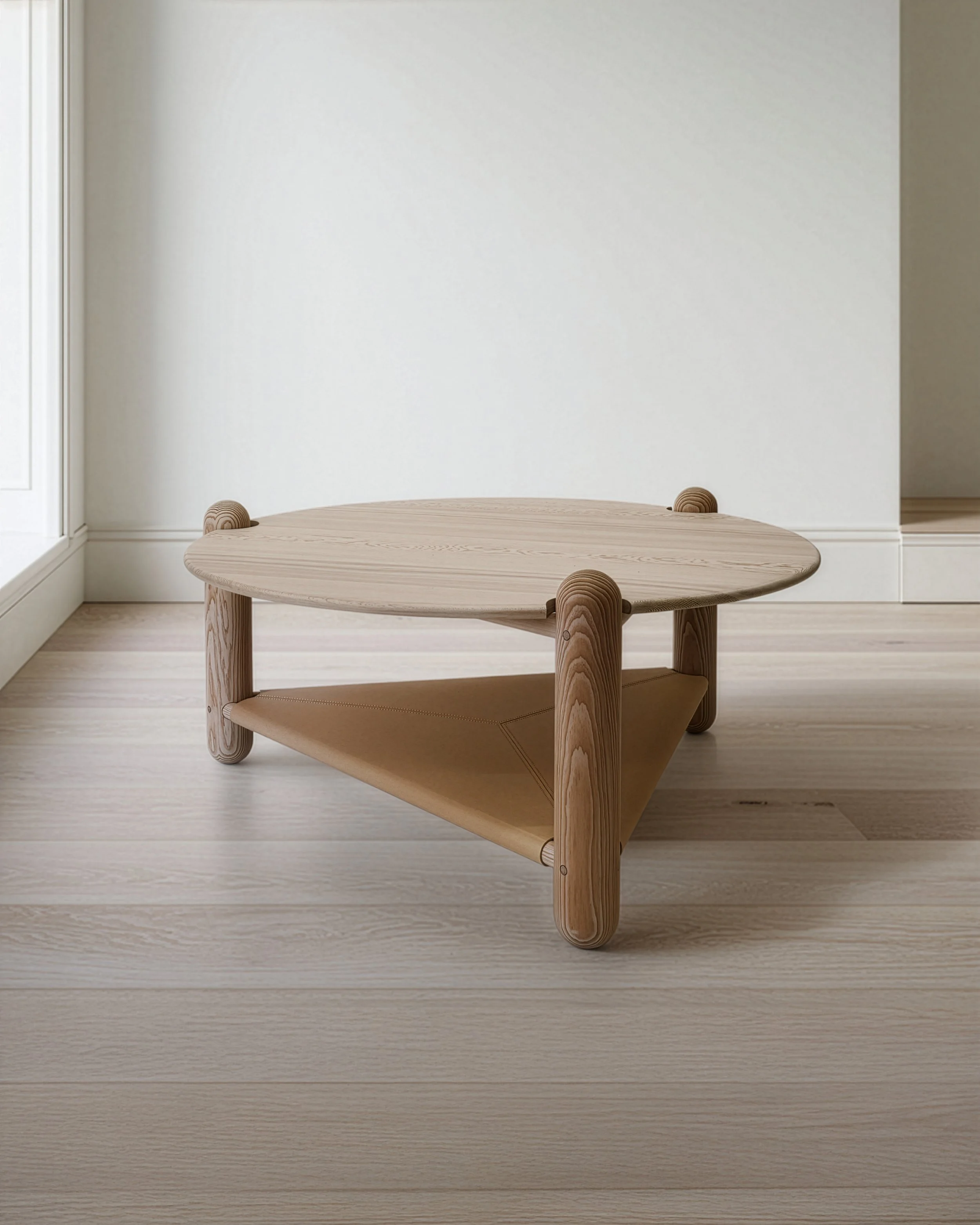 42” Captain's Table - Douglas Fir, Natural Vegetable Tan Leather