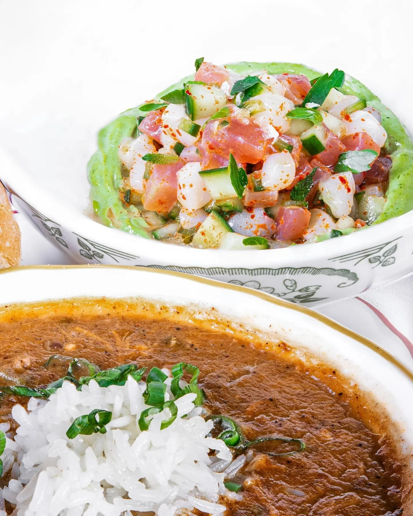 Finally got around to editing the pictures from an incredible meal over at @seraphinedurham 

Their Gumbo and Tuna &amp; Scallop Crudo were two dishes that I got to try before I ate too much and went into a food coma. 

The Crudo was the best thing I