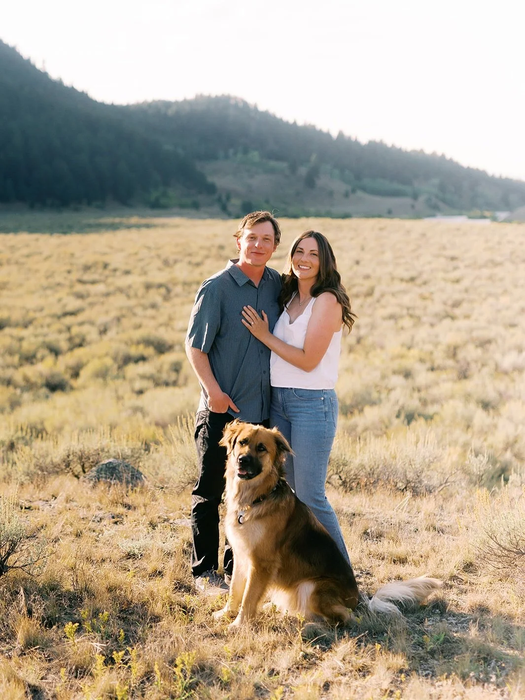 Golden hour along the Madison River with K + S ✨ One of their favorite fishing spots made the perfect backdrop for their engagement session with their pup 🐾 

Can't wait for their wedding next summer! 

#montanaengagementphotographer #madisonriver #